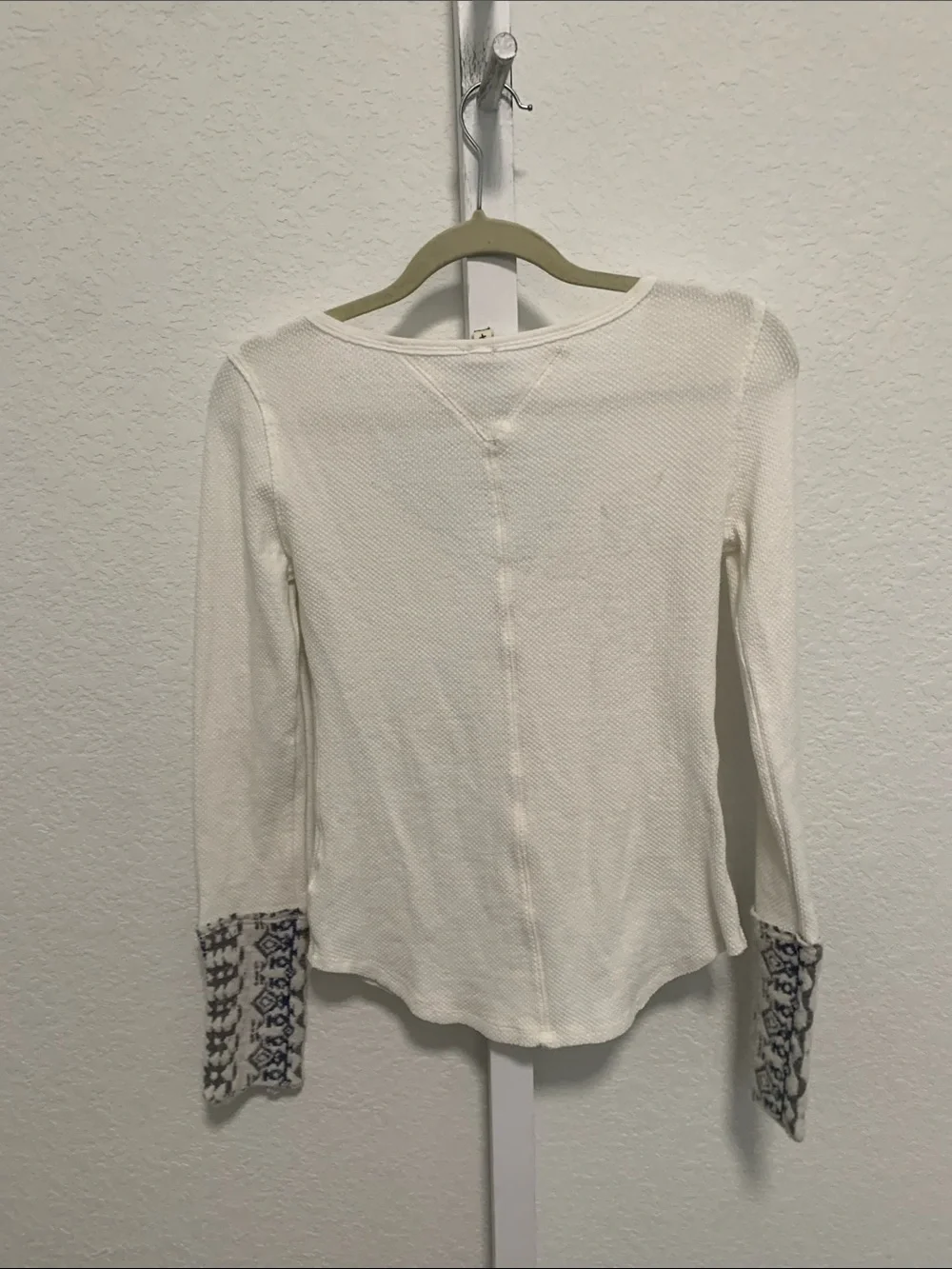 Free People Art School Long-Sleeve V-Neck Thermal Top with Patterned Cuffs